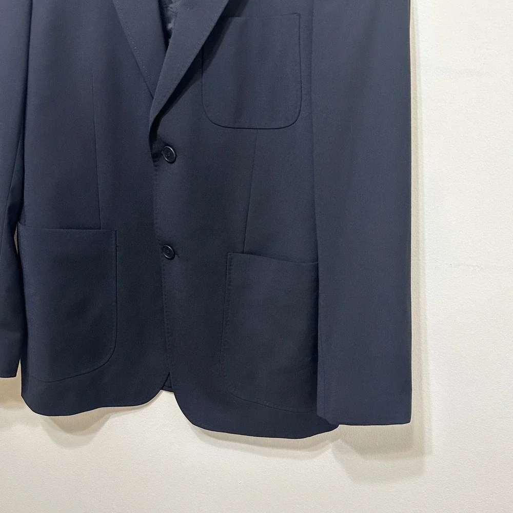 Lacoste Sport Coat Mens Medium 40 Navy Blue Wool Blend Pick Stitch Blazer Preppy